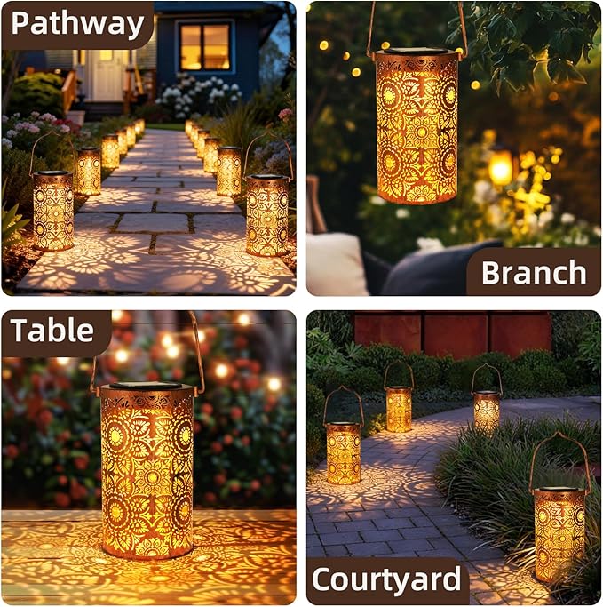 Solar Lanterns Outdoor Hanging Lantern Lights,Sunflower Metal Decor Lanterns-Waterproof LED Decorative Light for Garden Patio Yard Lawn Backyard Front Porch as Gifts for Mom Grandma Women DIBIEECN