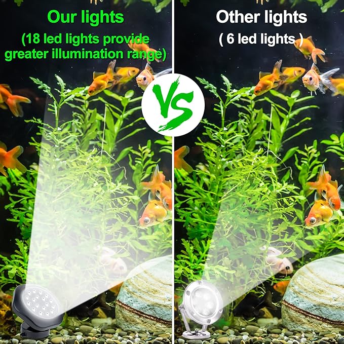 Solar Pond Lights, 18 LED Super Bright Underwater Spotlights LED Submersible Pond Light IP68 Waterproof Fountain Lights for Fish Aquarium Tank Garden Yard Pool Decor Cold White (3-in-1) CREPOW