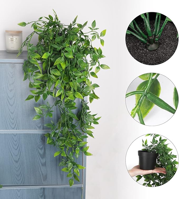 Whonline Fake Hanging Plants, Artificial Small Potted Plants for Indoor Outdoor Aesthetic Office Living Room Shelf Decor (1 Pack) WHONLINE