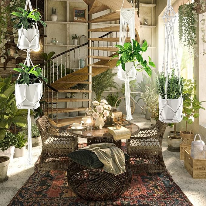 Macrame Plant Hangers, 6Pack Hanging Planters for Indoor Plants w/ 6 Set Hangers Kit Handmade Macromay Plant Hangers Indoor Flower Pots Holder Stand for Boho Home Décor (POTS NOT Included) SFENNGPET