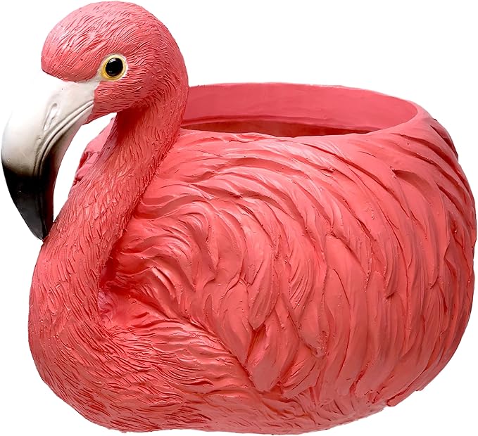 Spoontiques Flamingo Flower Pot, 7" Wide - Decorative Flower Pots for Indoor and Outdoor Use - Hand Painted Resin Plant Pot - Home and Garden Décor Spoontiques