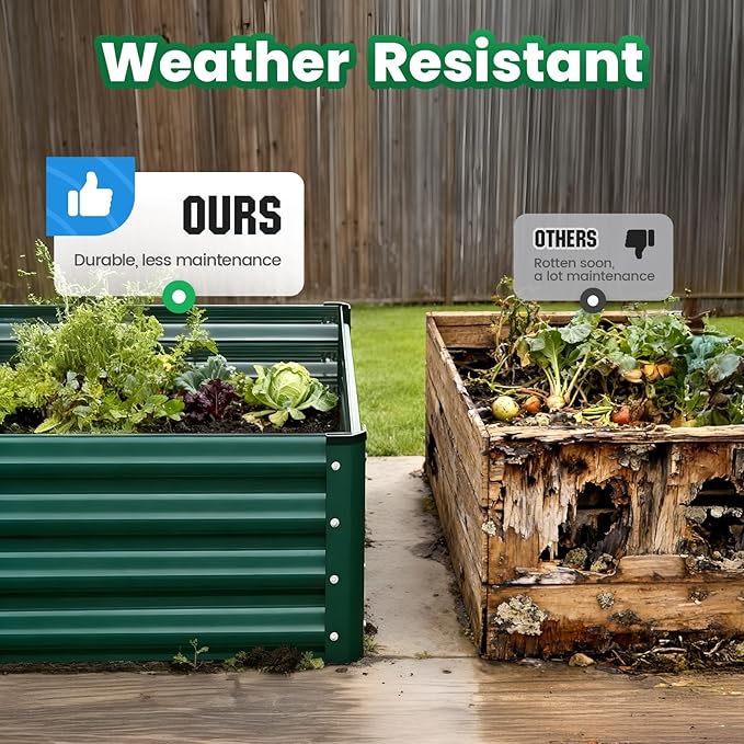 Quictent Galvanized Raised Garden Bed 8x4x1 Ft Metal Planter Box for Vegetables Bottomless for Backyard, 2 Tomato Cages Included, Green 2PCS QUICTENT