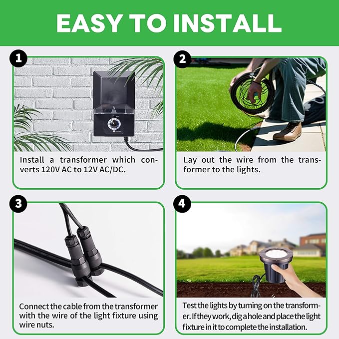 Ground Well Lights Kit, 12 Pack Landscape LED Low Voltage Inground Light and 200W Transformer and 250FT Cable and 40 Wire Connectors, Outdoor Waterproof IP67 Aluminum for Backyard Wall Lawn Varmtalys