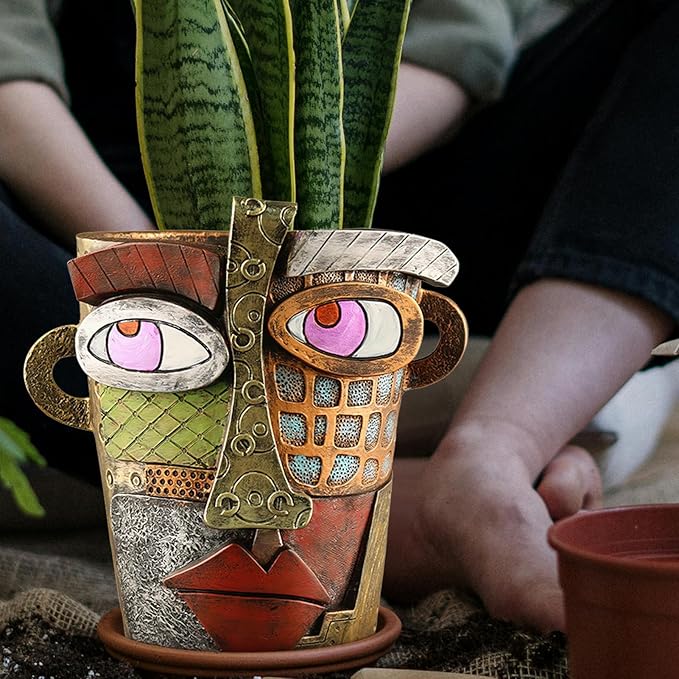 Abstract Face Planters Pots Head,Unique Head Planter for Indoor Plants,Funny Face Flower Pot,Colorful Plant Pots for Outdoor Garden Decor and Home Art Decoration(Classic) Midogaigai