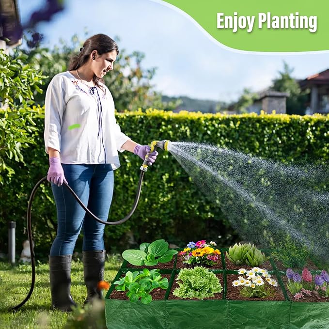 Fabric Raised Garden Bed, 2 Pack 8 Grids and 4 Grids, 128 Gallon Rectangle Grow Bags with Drainage Holes, Breathable PE Planting Containers for Outdoor Vegetables Fruits Flowers LifeisLuck