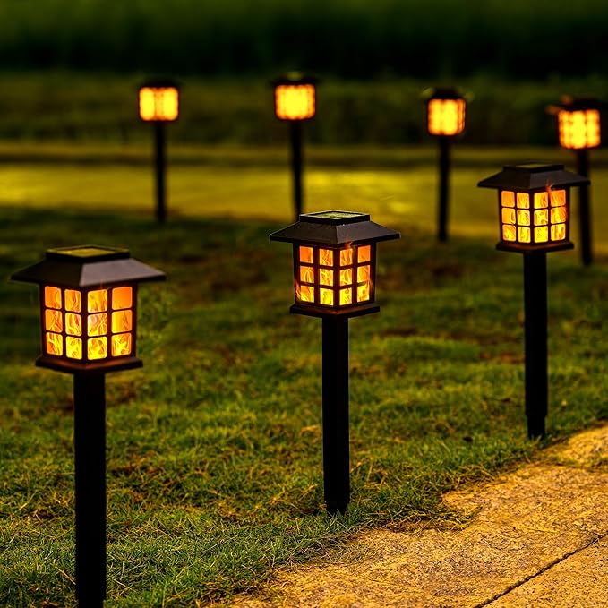GIGALUMI Solar Lights for Outside,16 Pack Flickering Flame LED Solar Outdoor Lights, Waterproof Garden Light Maintain 10 Hours of Lighting for Christmas, Garden, Landscape, Path, Yard, Patio GIGALUMI