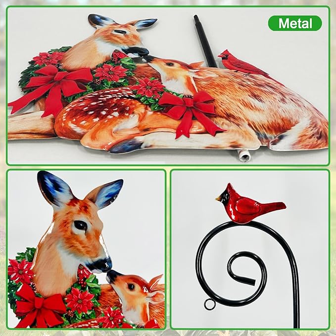 Deer Metal Garden Stake with Solar Lantern,Christmas Decorations Outdoor Waterproof Sloar Lights Outside,Doe and Fawn Outdoor Statue HokfirmHomeDecorGarden