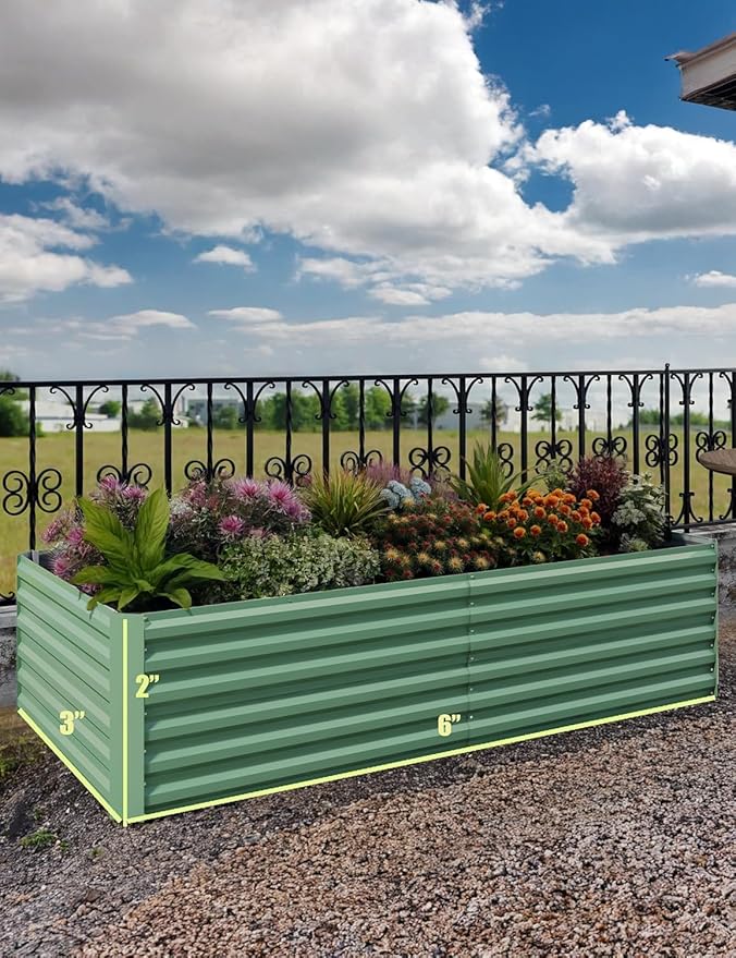 CABIHOME 2 Pcs 6x3x2 Ft Galvanized Raised Garden Bed, Deep Root Planter Box for Vegetables, Flowers, Herbs- Large Metal Raised Garden Bed Kit for Outdoor Use, Green CABIHOME
