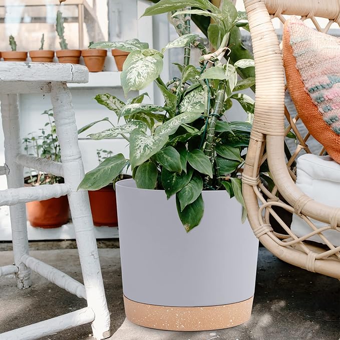 QCQHDU 12 inch Plant Pot, 2 Pack Planters for Indoor Plants with Drainage Holes & Saucer, Outdoor Flower Pots Home Garden Modern Decor QCQHDU