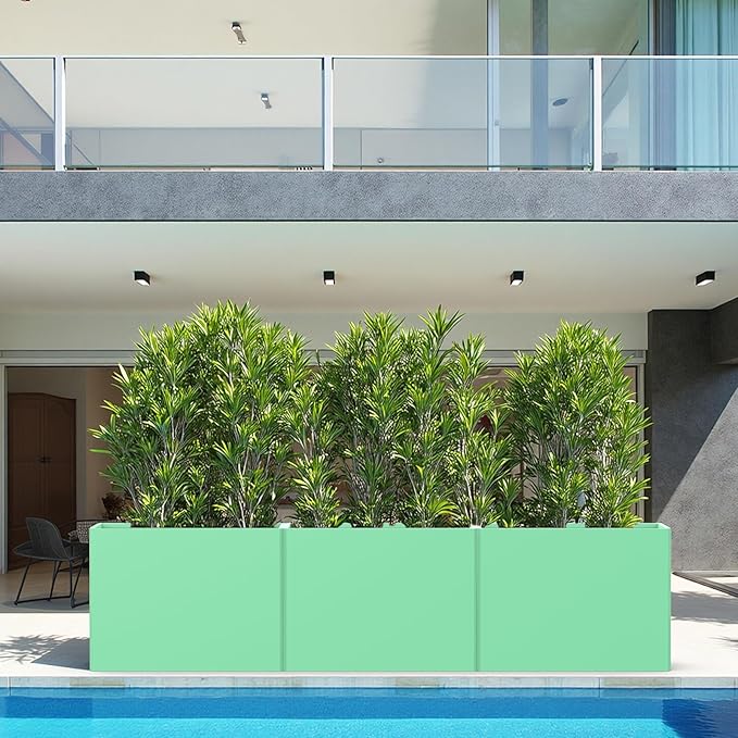 Rectangular Planter Box with Removable Insert Shelf - 32x12x24 Inches Large Size Planters for Patio Yard, Green Ganeekiron