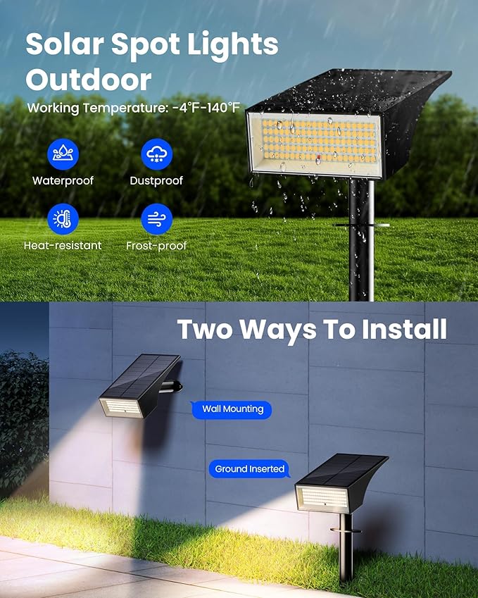Koicaxy Solar Lights Outdoor Waterproof 12 Pack IP65, 100 LEDs 4 Light Modes, Higher Charging Efficiency, Auto On/Off Solar Landscape Spotlights for Garden Decor Yard Pathway Patio - Warm White SOLARSPOTLIGHTS