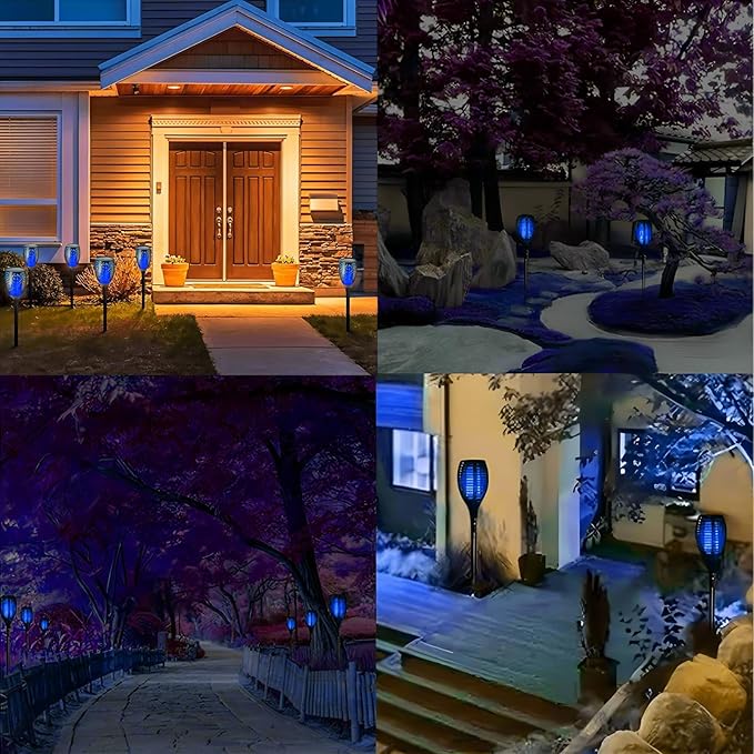 4 Pack Outdoor Solar Flame Light,Solar Lights Outdoor for Garden Decorations with Flickering Flame,IP65 Waterproof Solar Powered Yard Lights Torch Light for Lawn Patio Pathway (Blue) Rootora