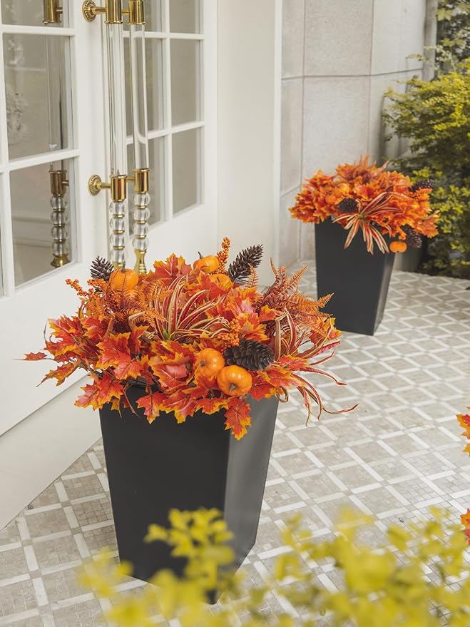13pcs Outdoor Artificial Maple Leaf Pumpkin Branch with Berry and Maple Leave for Indoor Outside Hanging Plants Garden Porch Window Box Home Wedding Farmhouse Décor Clycaloor