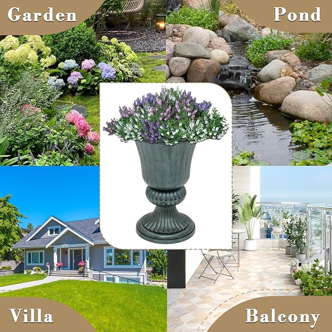Athena Collection 20''H Garden Plastic Urn Vintage Tall Planter Urn Patio Large Flower Pot Porch Planter Large Planter for Indoor Outdoor Plant, Dark Green AthenaCollectionFurniture