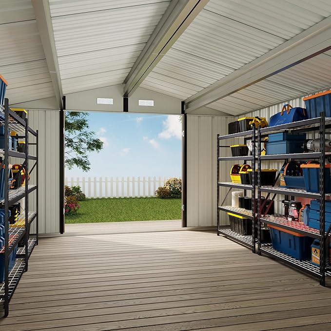 Devoko 10x12 FT Outdoor Storage Shed, Large Metal Storage Sheds with Lockable Door, Utility Garden Tool Shed with Sloping Roof, Outside Steel Storage Sheds for Patio Lawn Backyard, Brown DEVOKO