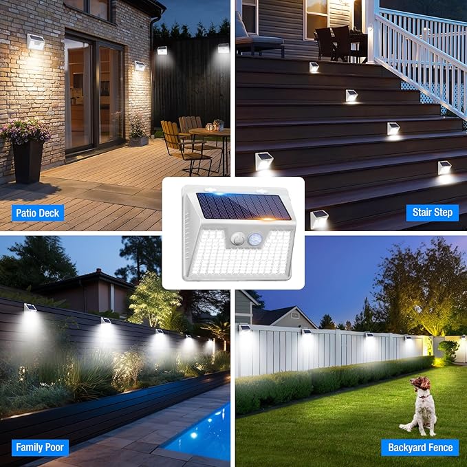 Peasur Solar Lights Outdoor Waterproof, 1Pack 140LED Bright Motion Sensor Security Lights 3 Modes, Solar Powered Fence Wall Light for Garden Yard Outside(Cool White) Peasur