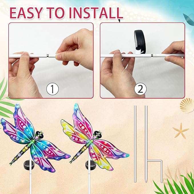 Hexagram Dragonfly Garden Decor, Dragonfly Garden Stakes Set of 2, Gardening Gifts Solar Stake Lights Decorations, Light for Patio Yard Lawn Home Pathway Decor Hexagram