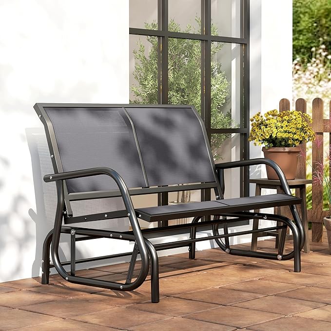 Outsunny 2-Person Outdoor Glider Bench, Patio Double Swing Rocking Chair Loveseat w/Powder Coated Steel Frame for Backyard Garden Porch, Gray Outsunny
