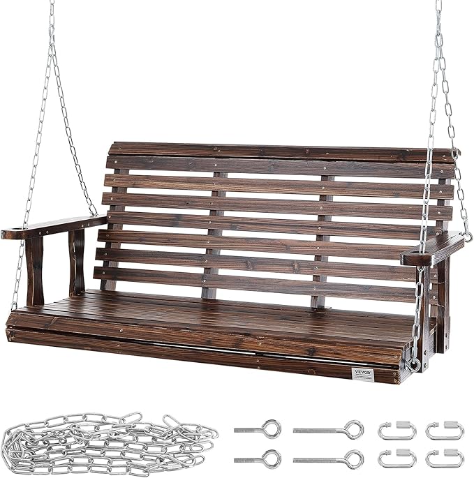 VEVOR Outdoor Wooden Porch Swing, 880lbs 4.5FT Heavy Duty Haning Porch Swings Bench Chair for Patio, Garden and Courtyard VEVOR