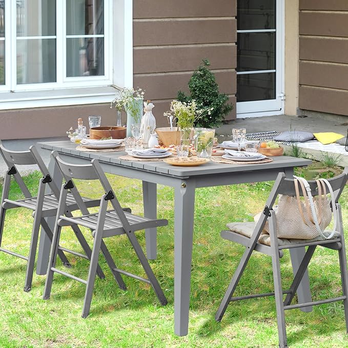 VINGLI Rectangular Outdoor Dining Table, Solid Cedar Wood Patio Table for 4-6 People, Waterproof Garden Table for Yard, Deck, Poolside (Gray) VINGLI