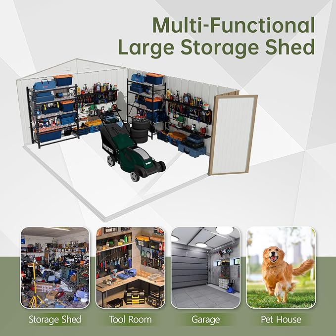 Devoko 10x14 FT Outdoor Storage Shed, Large Metal Storage Sheds with Lockable Door, Utility Garden Tool Shed with Sloping Roof, Outside Steel Storage Sheds for Patio Lawn Backyard, Brown DEVOKO