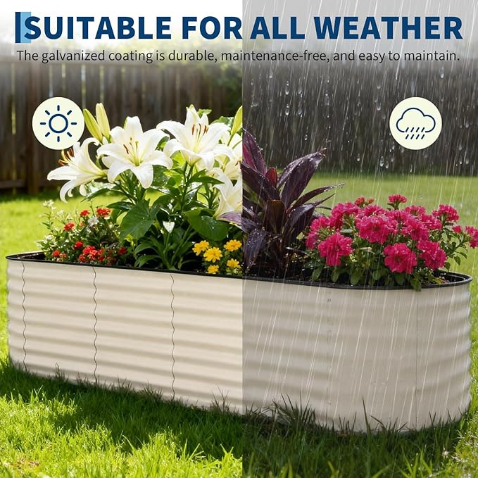 Garvee Galvanized Raised Garden Bed Outdoor, 8x2x2 ft Metal Planter Box for Flowers Vegetables, Rust-Resistant Raised Garden Beds for Gardening, Easy Assembly Outdoor Garden Box & Planters, Beige Garvee