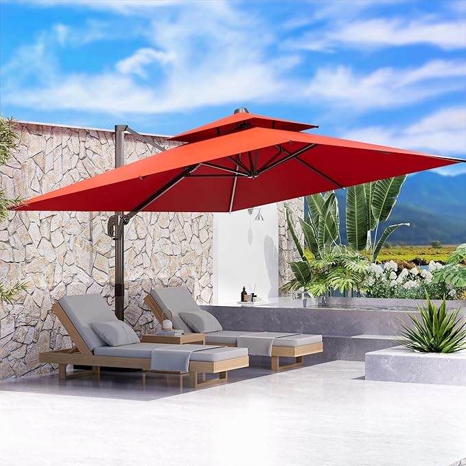 10' X 13' Outdoor Patio Umbrella Large Rectangle Cantilever Umbrella Heavy Duty 360°Rotation Offset Umbrella for Garden Deck Pool Patio,Red ORYNTREX