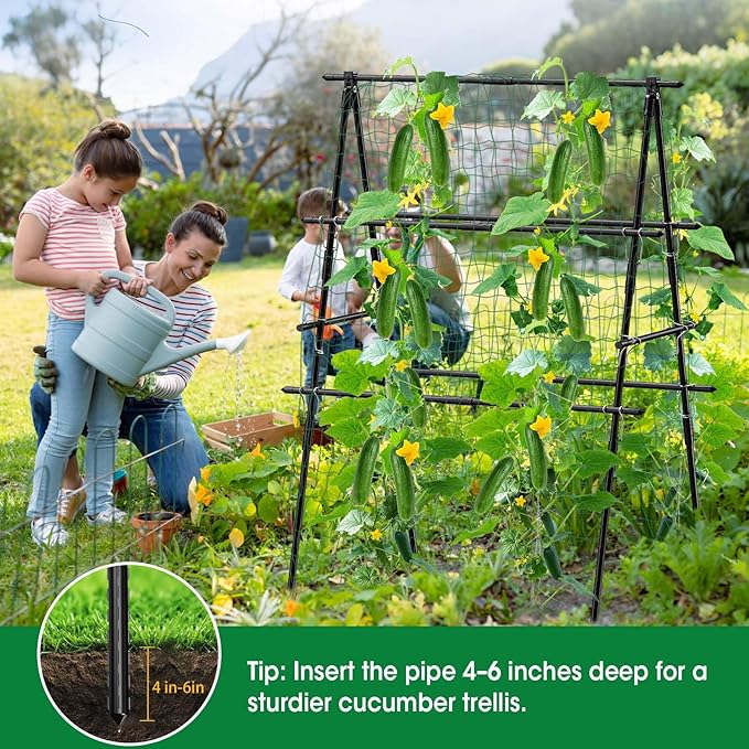 Cucumber Trellis, 31''X47'' A-Frame Cucumber Trellis for Raised Bed with Climbing Net, Metal Garden Trellis for Climbing Plants for Cucumber,Tomato, Grapes and Flowers MQHUAYU