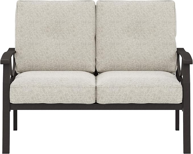 RoyalCraft Patio Loveseat, All-Weather Outdoor 2 Seats Sofa Couch, Khaki Metal Furniture with Beige Cushions Bringyoubetterlife