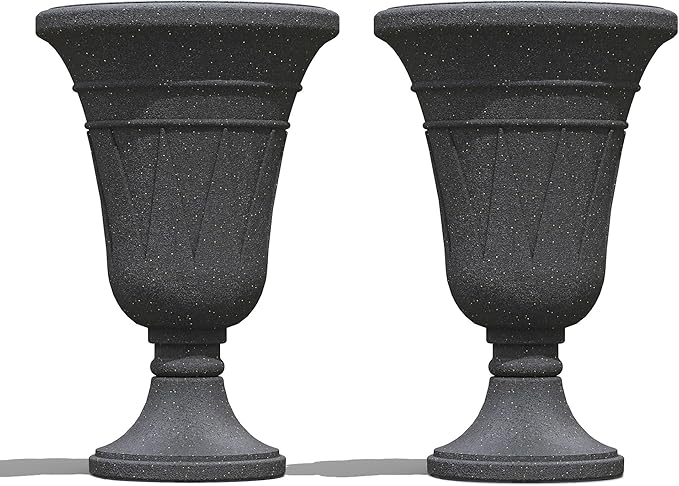 23" Tall Planters for Outdoor Plants Set of 2, Planter with Drainage Holes and Trophy Design, Large Outdoor Planters for Porch, Garden, Black Rootora