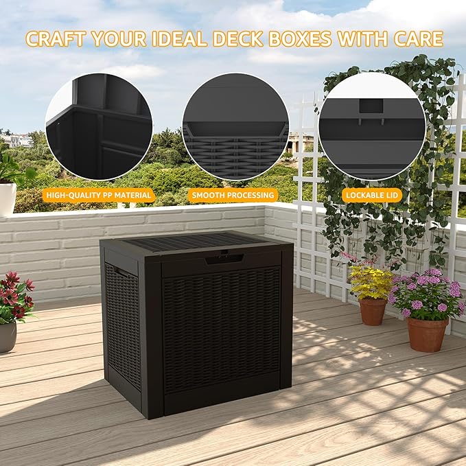 DRATO 31 Gallon Deck Box, Outdoor Storage Box for Patio Cushion, Garden Tools, Waterproof Resin Storage Box (Black,31 Gallon) DRATOprovidesawarmandcozy