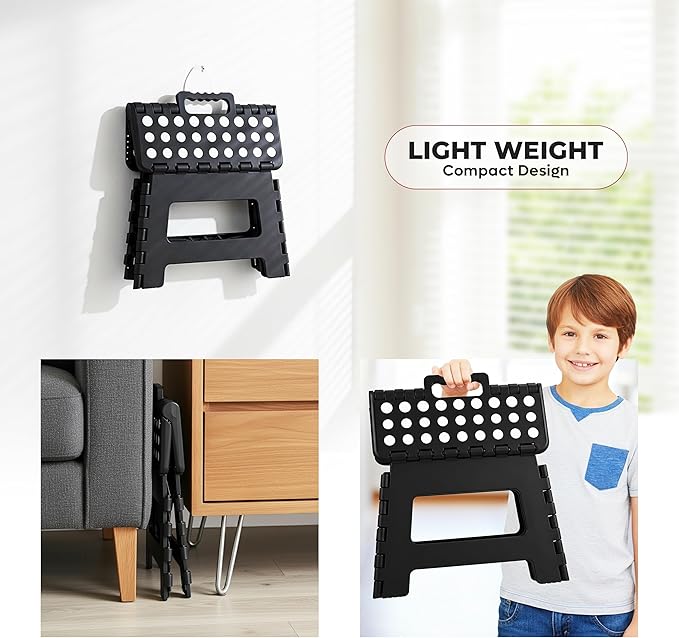 Utopia Home Folding Step Stool with Handle – 9 Inch Anti Slip Collapsible Stool – Holds Up to 300 lbs – Sturdy Plastic Step Stool Foldable for Kitchen, Bathroom and Home Use (2-Pack, Black) UTOPIAHOME
