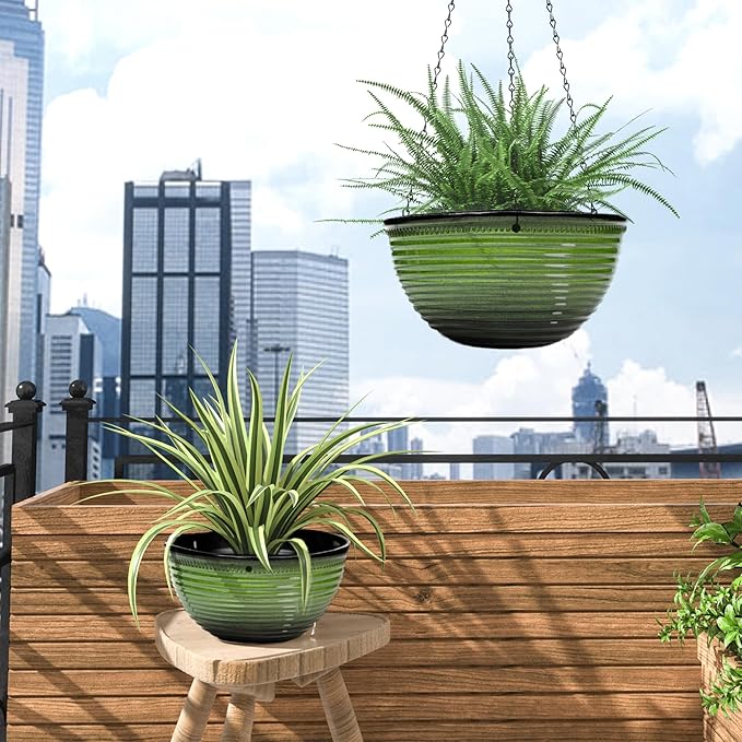 10 Inch Hanging Planter, 2 Pack Hanging Planters for Indoor Outdoor Plants Self Watering Hanging Pots with Drainage Holes for Garden Home (Green) Vanslogreen