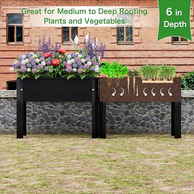 Raised Garden Bed with Detachable Tall Legs Elevated Metal Planter Box for Growing Fresh Herbs Vegetables Flowers Succulents&Other Plants for Outdoor Backyard Patio Deck Balcony Black PROXRACER