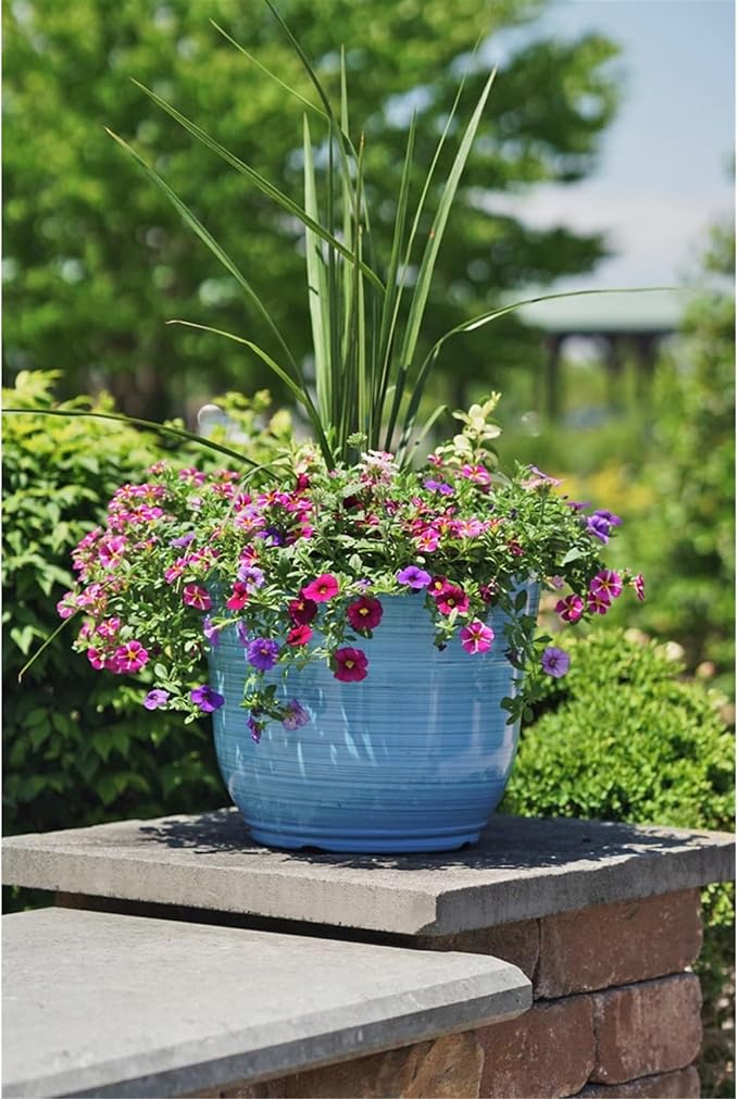 Garden Elements Indoor/Outdoor Glazed Brushed Happy Plastic Planter, Large, Bright Blue, 15" GardenElements
