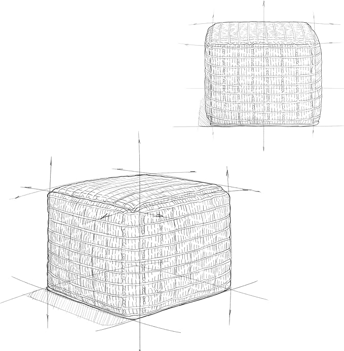 SIMPLIHOME Noreen Square Pouf - 18 inch Wide Upholstered Handwoven Cotton Ottoman in Slate Grey and White, Boho Footstool or Extra Seating for Living Room with Polystyrene Filling, Assembled SimpliHome
