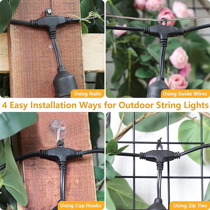 Mlambert 96Ft(2x48ft) 3-Color in 1 48Ft LED Dimmable Outdoor String Lights with Remote, Plug-in 2700K/4000K/5000K Waterproof Lights for Patio Cafe Mlambert