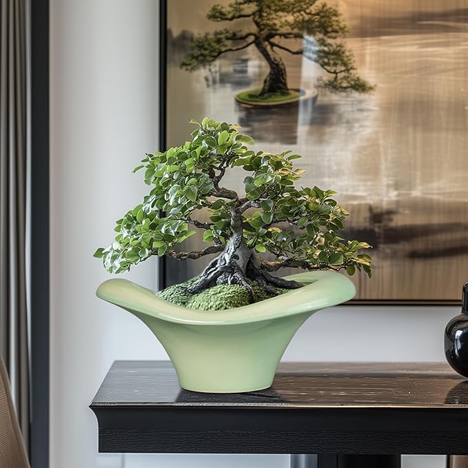 Ceramic Bonsai Pots - Large Succulent Planter 13 Inch Plant Pot Indoor Succulent Pot with Drainage Hole Outdoor Planter Bonsai Tree Pot for House Home Garden Office Decor Green Teagas