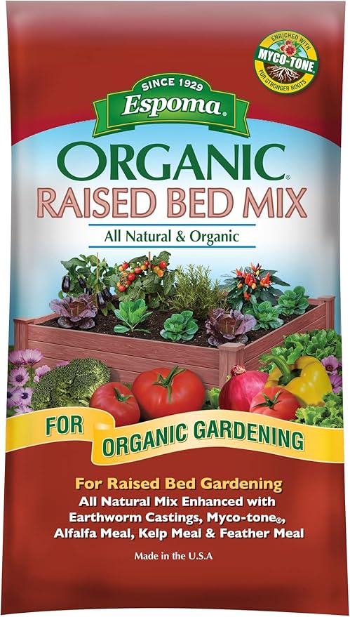 Espoma Organic Raised Bed Mix - All Natural and Organic Potting Soil Mix for Growing Vegetables and Herbs in Raised Garden Beds. for Organic Gardening.1.5 Cubic Foot Bag Espoma