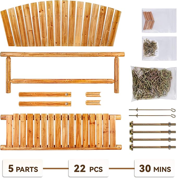 Outdoor Porch Swing Front Porch Hanging Wooden Bench Swing 3 Seat Chair for Garden, Patio, Backyard, Playground, Log Wood 800Lbs, 5 Ft, Lightly Toasted Anraja