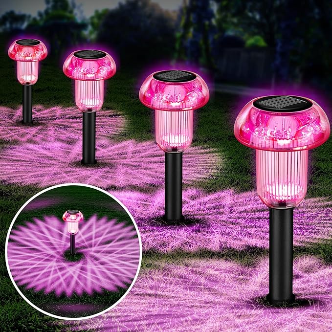 Easter Solar Pathway Lights Outdoor Decorative 4 Pack, Purple LED Mushroom Solar Lights Outdoor Waterproof Solar Powered Decor for Yard Driveway Patio, Valentines Day Halloween Christmas Garden Decor COZYPAVILION
