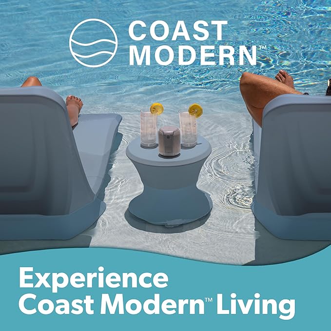 Coast Modern Outdoor Side Table - Lounger Table for Inside Pool or on Patio - All-Weather Furniture for Sun Shelf Up to 15" - Stone Blue GoSports