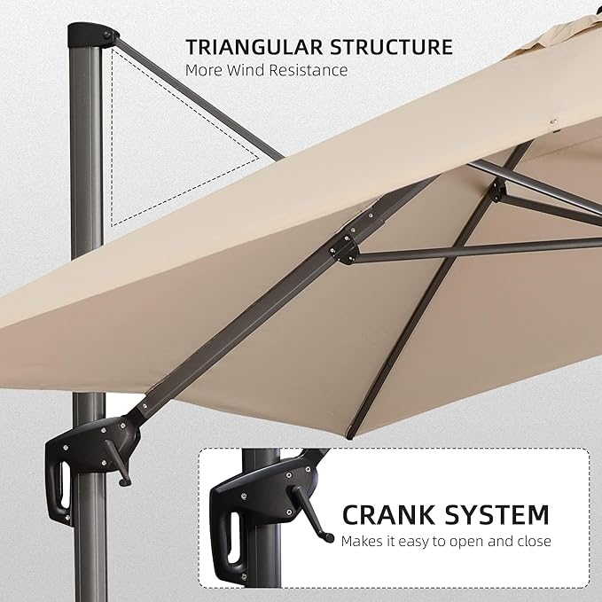 PURPLE LEAF 10' X 13' Patio Umbrella with Base Outdoor Cantilever Rectangle Umbrella Aluminum Offset Umbrella with 360-degree Rotation for Garden Deck Pool Patio Beige PURPLELEAF
