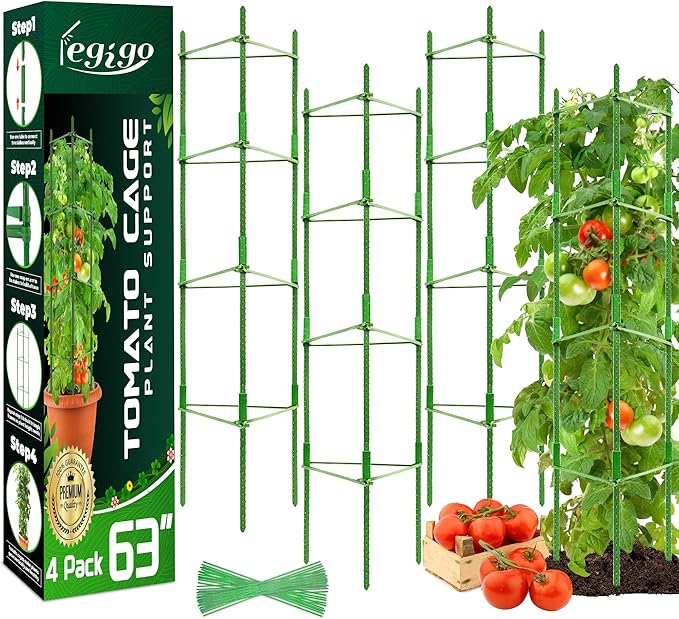 Legigo 4-Pack Tomato Cage for Garden Plant Support- Up to 63inch Garden Stakes Tomato Cage, Tomato Trellis for Potted Plants, Tomato Cages Plant Stakes for Climbing Vegetables Plants Flowers Legigo