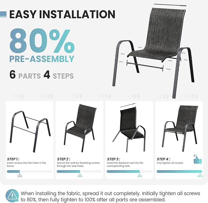 Patio Dining Chairs Set of 4, Stackable Dining Chairs High Back, Breathable Seat Fabric and Alloy Steel Frame Fit Backyard, Porch, Lawn,Poolside (Dark Grey) VonzoyHome