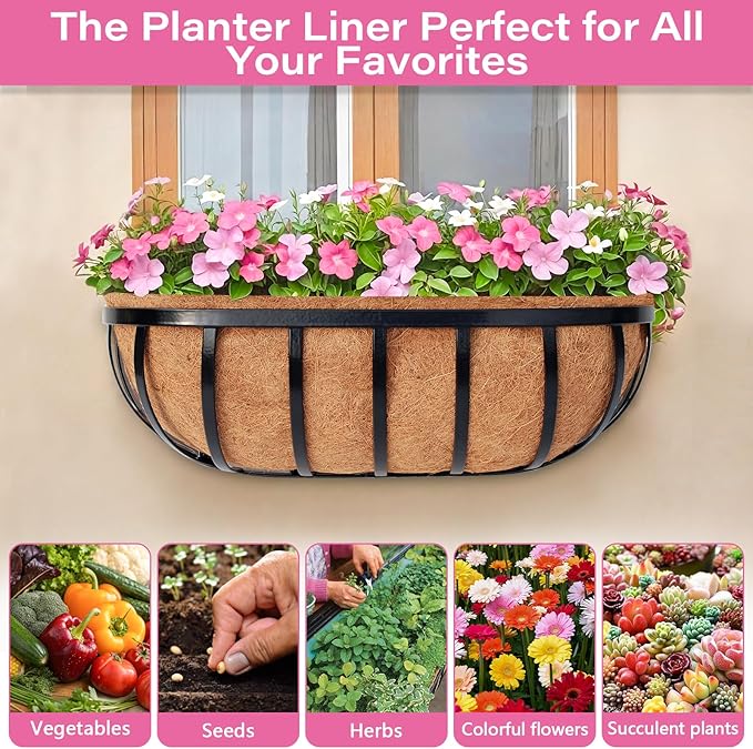 Legigo 4 Pack 24 Inch Natural Trough Coco Liner for Planters- Window Box Liners Coconut Basket Liners, Planter Box Coconut Liner for Window Flower Box Pots, Fence Trough Planter, Wall Planter Basket Legigo