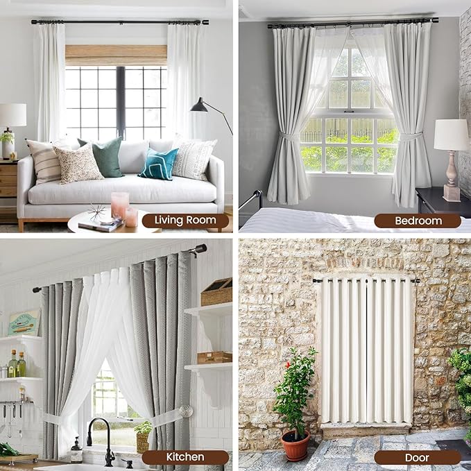1' Diameter Matte Black Curtain Rod, 30-60 inch, Fits 30-54 Windows, Heavy Duty, Adjustable, Telescopic, Splicing Metal, Extra Long, for Windows & Sliding Glass Door Rootora