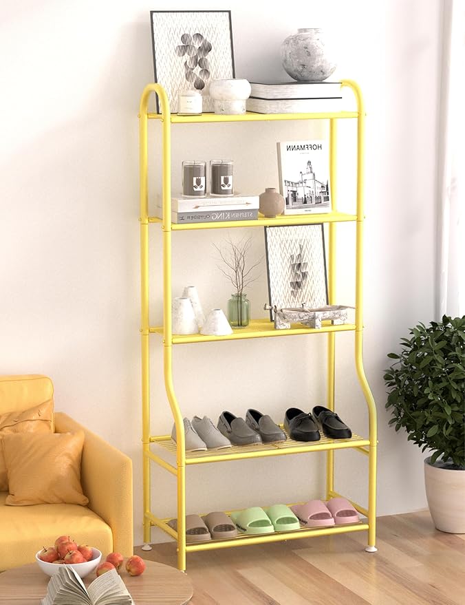 5-Tier Metal Plant Stand Indoor Outdoor, Waterproof Flower Stand for Multiple Pots, Heavy Duty Plant Stands for Living Room Patio Garden Decor, Tall Plant Shelf with Leveling Feet, Gold Yutrchey