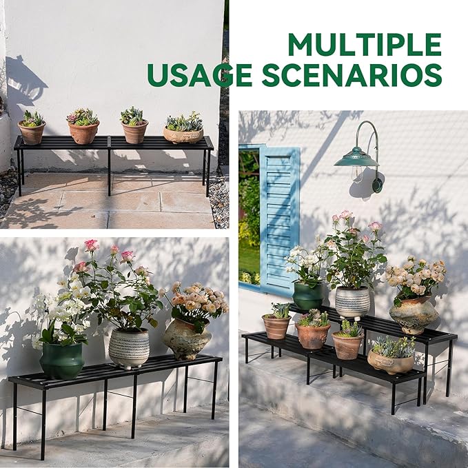 Metal Plant Stand, Rust-proof Aluminum Flower Pot Stand, Heavy Duty Planter Display Shelving for Patio Balcony Garden Living Room Decorative (Black, 47.2 Inch) Rootora