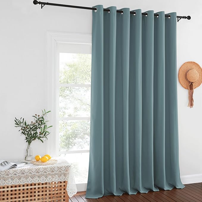NICETOWN Blackout Curtains for Sliding Glass Door Room Divider Noise Reduce Curtain Panel Portable Window Screen Sliding Partition, W100 x L102 inches, 1 Panel, Greyish Blue NICETOWN